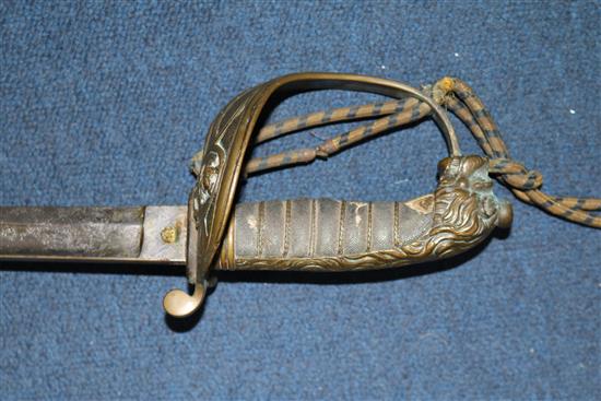 A Victorian Naval officers dress sword and scabbard, 37.5in.